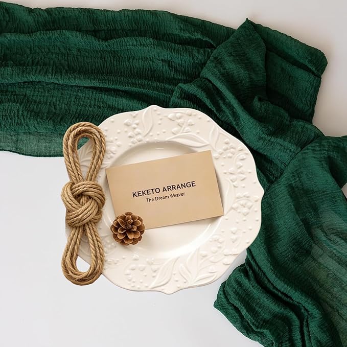 Keketoarrange Emerald Green St. Patrick's Day Table Runner Cheesecloth Gauze 120 Inch 10 FT Rustic Boho Cheese Cloth Decor for Wedding Baby Bridal Shower Sheer Vintage Spring Easter Home Decorations