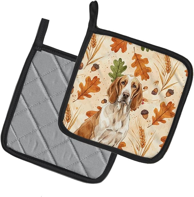 Caroline's Treasures Bracco Italiano Heirloom Fall Pair of Pot Holders Pair 7.5x7.5 Quilted Insulated Hot Pads Decorative Kitchen Gift Made in USA