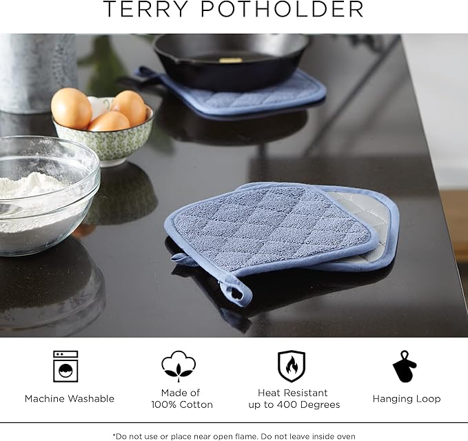 DII Basic Terry Collection Quilted 100% Cotton, Potholder, Yellow, 3 Piece