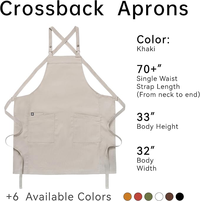 Unisex Kitchen Apron, Cross Strap Apron with 2 Pockets, Durable Waterproof Professional Apron