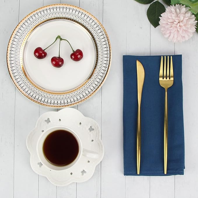 Solid Color Cotton Blended Dinner Cloth Napkins - Set of 12 (17 x 17 inches) - for Events & Home Use (Aegean Blue)
