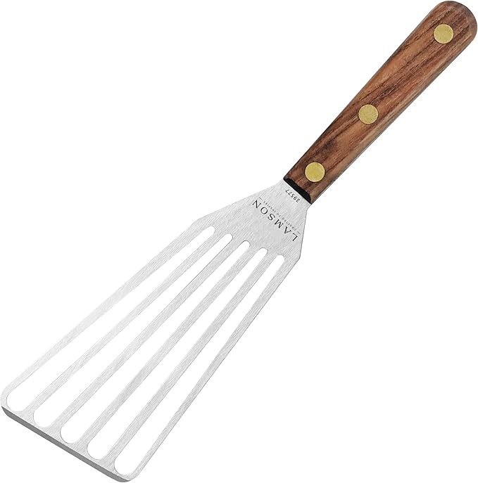 Lamson Metal Spatula Slotted Turner - 3' x 6" Stainless Flipper with Walnut Handle, Right-Hand - Chef's Frying Fish Turner, Metal Grilling Spatula