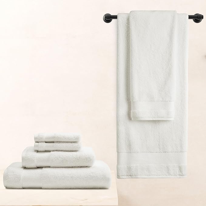 BIOWEAVES 100% Organic Cotton 700 GSM Plush 6-Piece Towel Set GOTS Certified, 2 Bath Towels, 2 Hand Towels & 2 Washcloths - Ivory