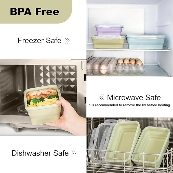 Extra Large Silicone Food Storage Containers with Lids, 4 Pack Set 68oz/2000ml Collapsible Meal Prep Lunch Containers with Airtight Lid & Ven, Microwave, Freezer and Dishwasher Safe