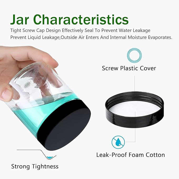 SLifeJars 8oz Plastic Jars with Lids 24 Pack Clear Plastic Slime Containers Stackable Round Empty Clear Jars with Black Lids Pen Labels Refillable Slime Jar for Kitchen Storage Spices Dry Food