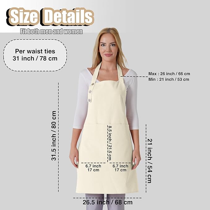 TOSHE Kitchen Apron Waterdrop Resistant Cotton Apron with adjustable Aprons for Women with Pockets 10 Color option Cooking Cream Apron (Cream)