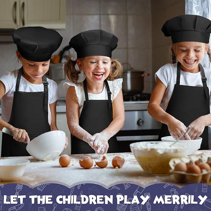 Handepo 40 Pcs Apron Chef Hat Set Aprons Chef 's Bib Apron Hats Bulk for Cooking Painting 7-13 Years