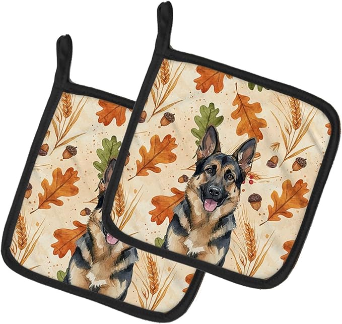 Caroline's Treasures German Shepherd Heirloom Fall Pair of Pot Holders Pair 7.5x7.5 Quilted Insulated Hot Pads Decorative Kitchen Gift Made in USA