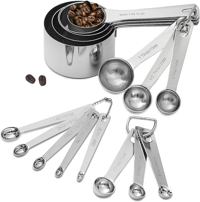 16-Piece Measuring Cups and Spoons Set Includes 4 Metal Measuring Cups 6 Stainless Steel Tablespoon Teaspoon Measuring Spoons & 5 Mini Spoons for Measuring Liquid Dry Ingredients Home Kitchen