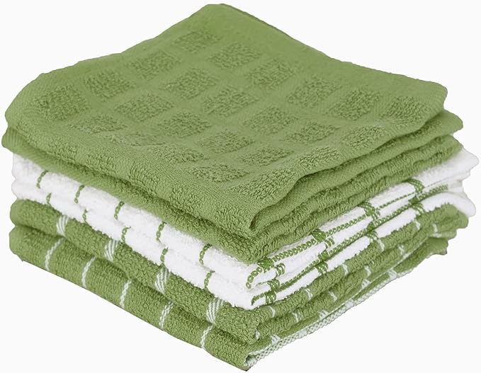 Ritz Premium 3-Pack Kitchen Towel & 6-Pack Dish Cloth Set - Highly Absorbent, Super Soft, Long-Lasting, 100% Cotton Terry Drying Cleaning Cloths, Cactus Green