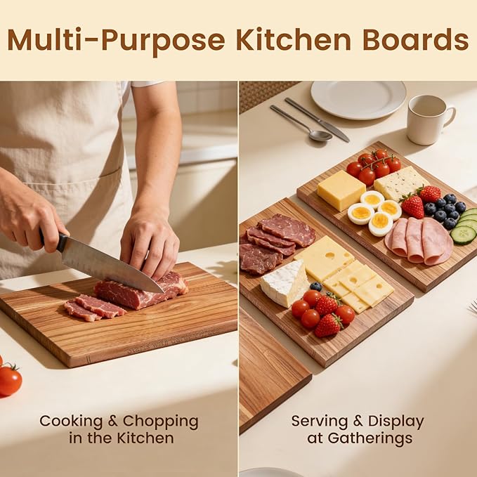 Cutting Board Set of 3, Acacia Wood Chopping Board with Stand, Charcuterie Kitchen Boards with Book‑Style Design for Cheese, Meat and Vegetables