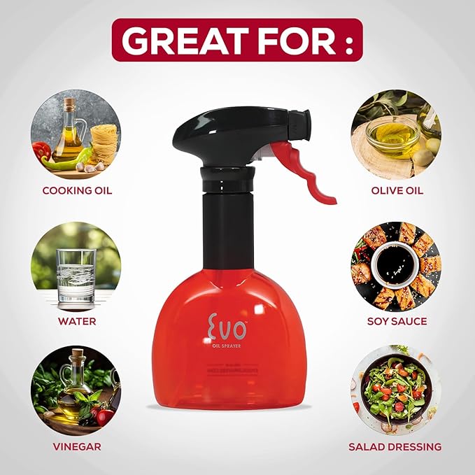 Evo Oil Sprayer Minis, Non-Aerosol for Olive, Cooking Oils, and Vinegars, Red, 8-Ounce Capacity, Set of 2