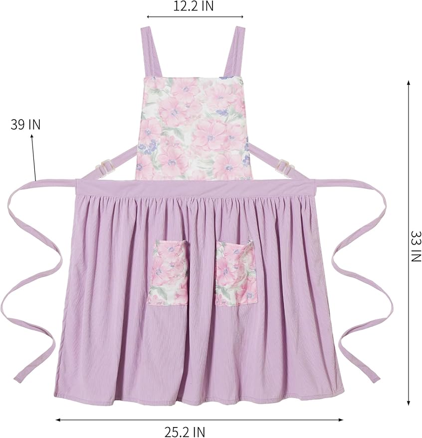 Pinknoke Vintage Pinafore Apron Dress for Women with Pockets Cute Floral Chef Aprons for Kitchen Cooking Baking Gardening