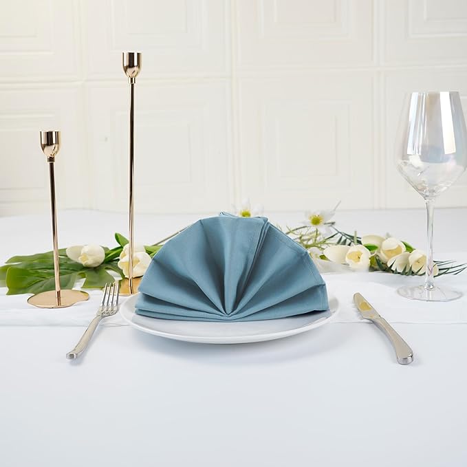 Solid Color Cotton Blended Dinner Cloth Napkins - Set of 12 (17 x 17 inches) - for Events & Home Use (Blue Stone)