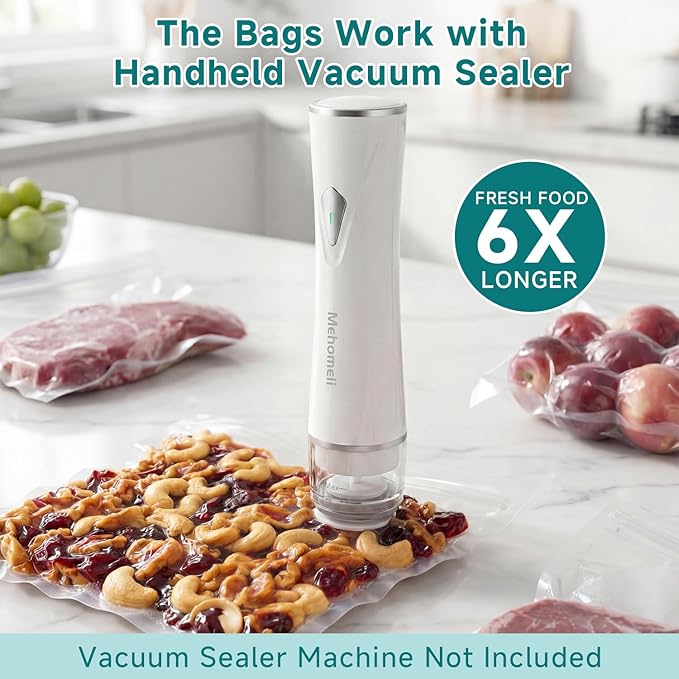 Mehomeli Reusable Vacuum Sealer Bags for Food – 30 BPA-Free Large (11.8 x 13.4in) Food Storage Bags, Freezer Microwave Safe, Odor-Resistant, Leak-Proof – Compatible with Handheld Vacuum Sealers