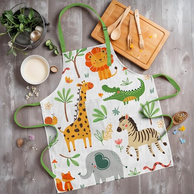 SANDJEST Kids Apron with Chefs Hat Set, Kitchen Apron Gifts