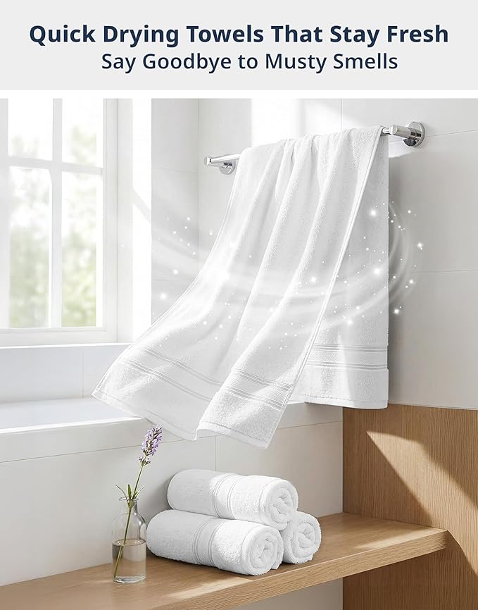 LANE LINEN 100% Cotton 4 Pack Bath Towels (28"x54") - Zero Twist, Cotton - Large Towels for Bathroom - Quick Drying, Highly Soft & Absorbent Shower Towel Set - Hotel & Spa Quality - White Towel Set
