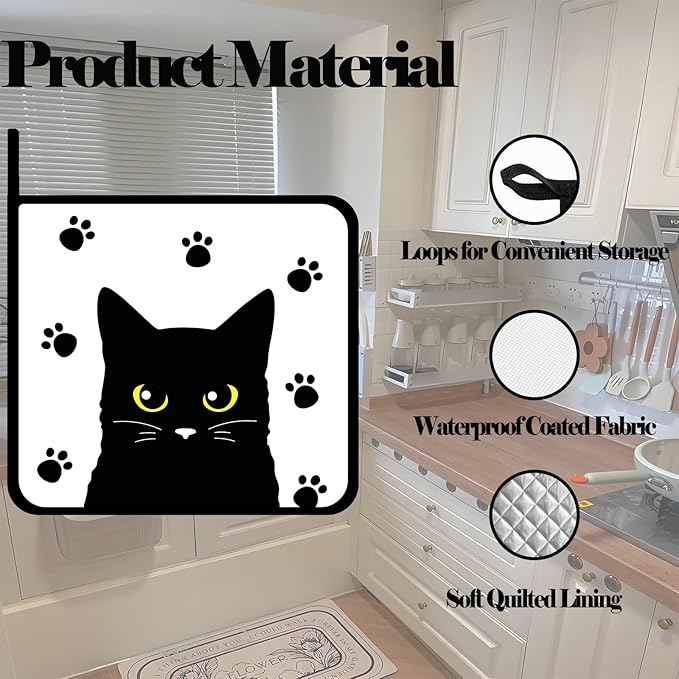 Cute Black Cats Pot Holders Set of 2,Kitchen Heat Resistant Potholder for Microwave Cooking Baking Oven and BBQ