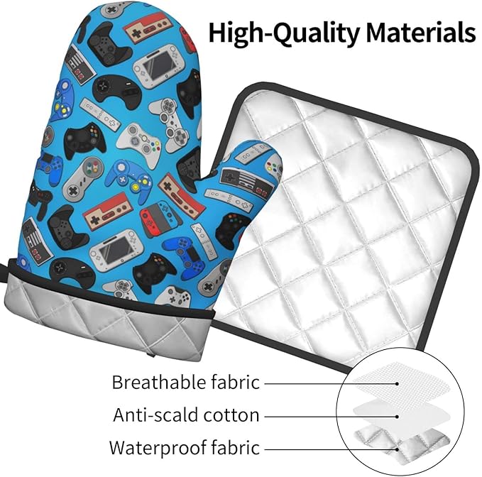 Video Game Controller Background Oven Mitts and Pot Holders Colorful Heat Resistant Oven Mitts Safe for Baking Cooking BBQ