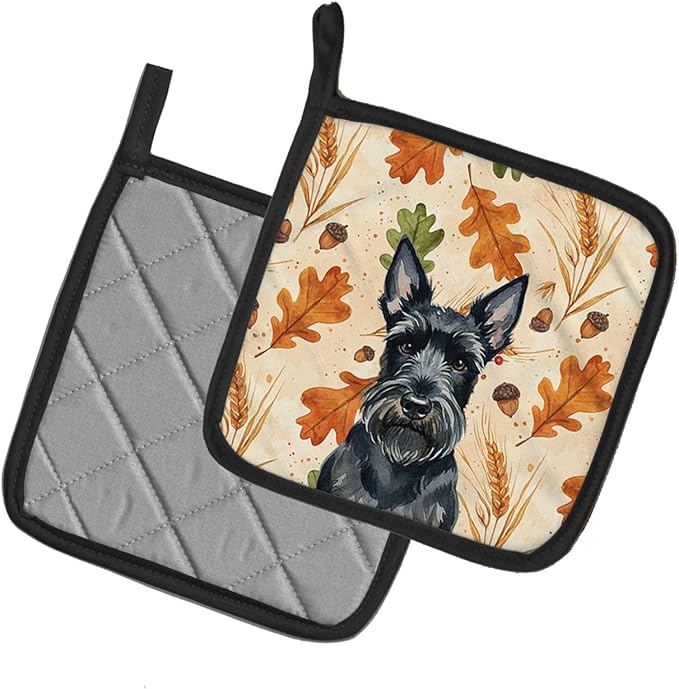 Caroline's Treasures Scottish Terrier Heirloom Fall Pair of Pot Holders Pair 7.5x7.5 Quilted Insulated Hot Pads Decorative Kitchen Gift Made in USA