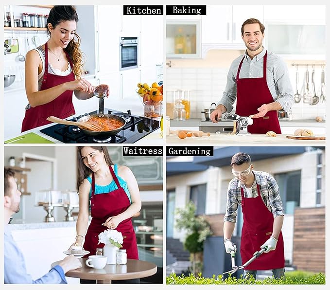 Yuubin Extra Large Aprons for Men Adjustable Button Apron with Pockets Chef Cooking Kitchen Aprons Women,Water&Oil Resistant