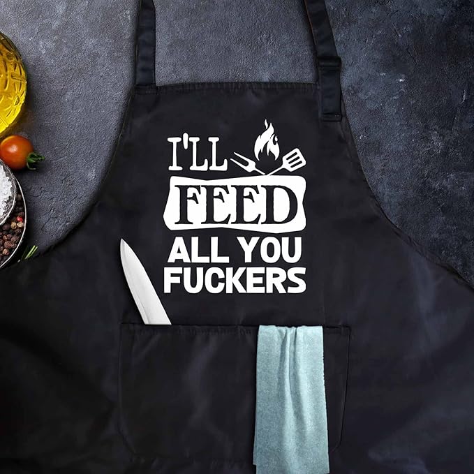 Funny apron for men Adjustable Waterproof with Pockets for Cooking Baking BBQ Gift Apron for Day, Birthday Gifts