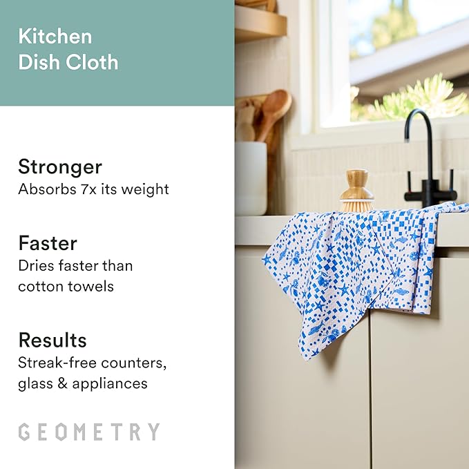 GEOMETRY Kitchen Dish Cloths - Spring & Summer Collection - Premium Dishcloths with Geoweave - Absorbent & Fast Drying Kitchen Towels - Blue Garden Wings, 10" x 10" - 3-Pack
