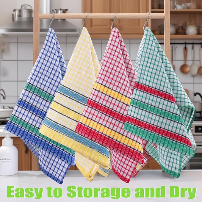 4PCS Large Kitchen Dish Towels, 17 Inch x 27 Inch Absorbent Cotton Kitchen Towels Bulk, Colorful Tea Towel for Washing Drying Dishes, Household Hand Towel, Multicolor