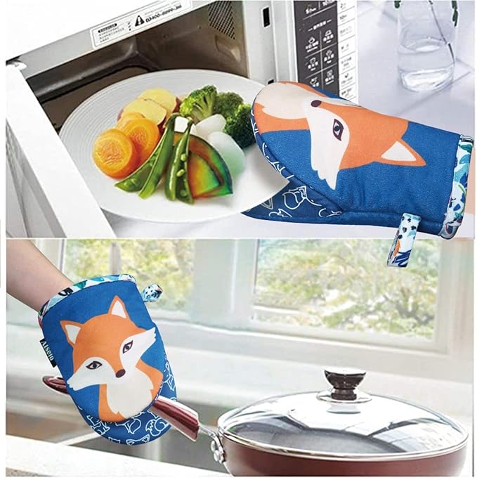 Alselo Mini Oven Mitts,2pk - Silicone Little Kitchen Gloves, Heat Resistant with Non-Slip Grip and Soft Quilted Cotton Lining for Safe Baking Cooking Barbecue (Navy, 2)