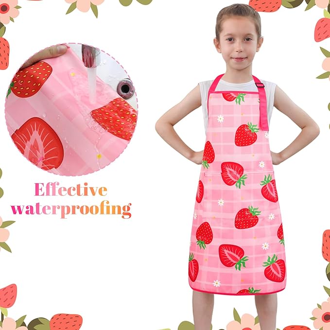 2 Pack Kids Apron, Cute Cooking Aprons, Waterproof Art Apron with Pockets, Toddler Painting Artist Apron Adjustable
