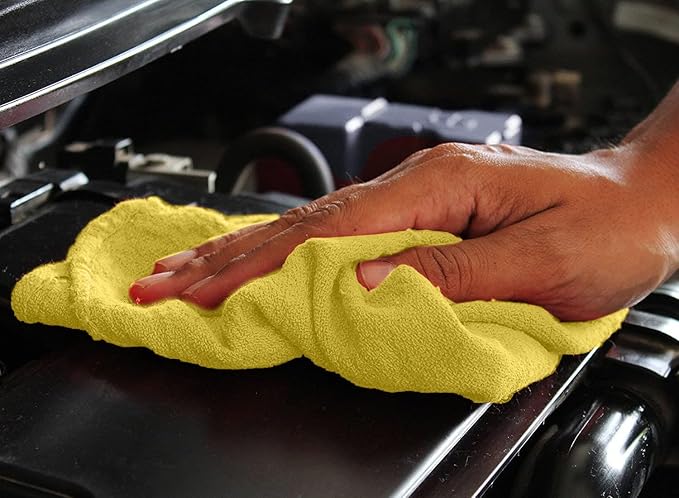 DAN RIVER Shop Towels, 50 Pack Commercial Use Yellow Terry Cloth Rags for Cleaning Cars & Household Surfaces – Well Absorbent, Reusable Cleaning Rags & Wash Clothes – Washable Towels