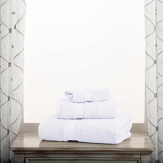 SUPERIOR Egyptian Cotton Pile 3 Piece Towel Set, Includes 1 Bath, 1 Hand, 1 Face Towel/Washcloth, Ultra Soft Luxury Towels, Thick Plush Essentials, Guest Bath, Spa, Hotel Bathroom, White