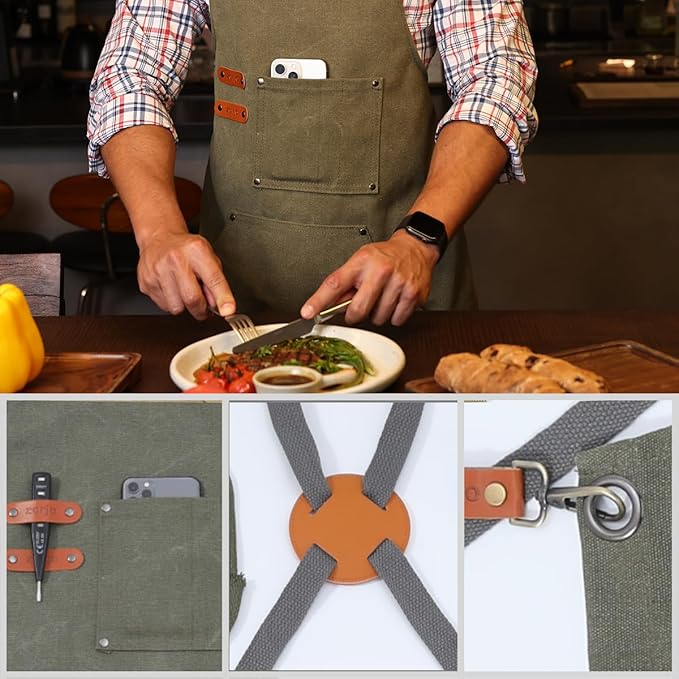 Chef Apron-Cross Back Apron for Men Women with Adjustable Straps and Large Pockets,Canvas