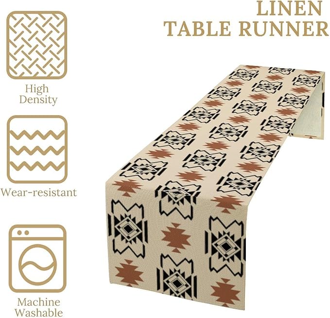 Western Aztec Table Runner Vintage Boho Pattern Geometric Art Printed Runner for Home Kitchen Dining Table Living Room Decor Fabric 1 Panel W13xL60in