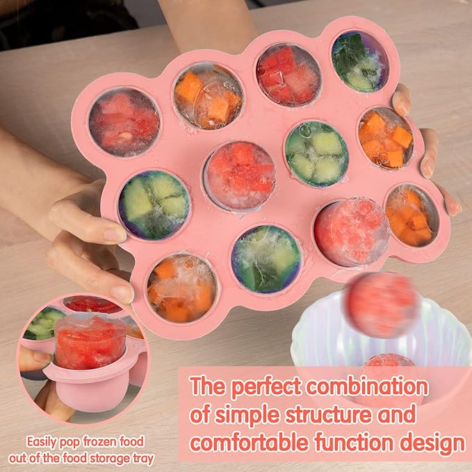 12x1.5oz Baby Food Storage Containers, Baby Food Freezer Tray with Clip Lid Gossamer Pink, Food Grade Silicone Freezer Trays for Purees & Vegetables