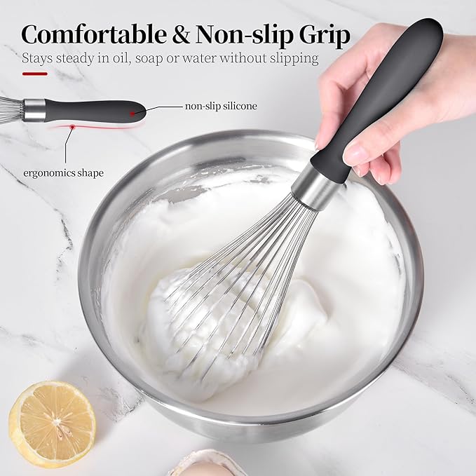 12inch Kitchen Wire Whisk, 18/10 Stainless Steel Metal Balloon Wisk （Large, Black）