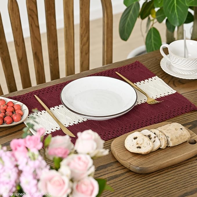 Artoid Mode Red Farmhouse Rustic Placemats Set of 6,12x18 Inch Seasonal Hollow Table Mats Party Kitchen Dining Decoration