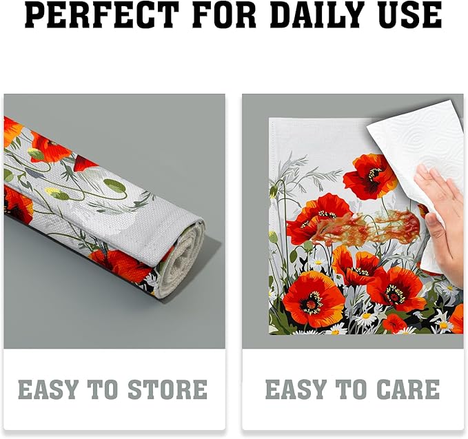 Giwawa Poppy Flowers Placemats Set of 4, 12"x18" Rustic Red Orange Floral Linen Place Mat, Spring Summer Washable Non-Slip Table Mats for Kitchen Dining Party Picnic Indoor Outdoor Decor