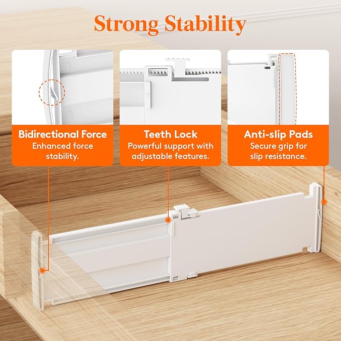 Lifewit 4" Tall 9 Pack Drawer Dividers, 27-42cm/10.5-16.5" Expandable Drawer Divider for Clothes, Adjustable Dresser Drawer Organizers, Drawers Separators for Dresser/Bathroom/Closet/Kitchen White