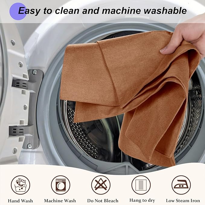 Cloth Placemats Set of 4, Cotton Linen Blend Machine Washable Double Layered Place Mats, Heat Resistant Placemats Wrinkle Free Thick Fabric Dining Table Mats for Indoors & Outdoors (Flaxen, 4)