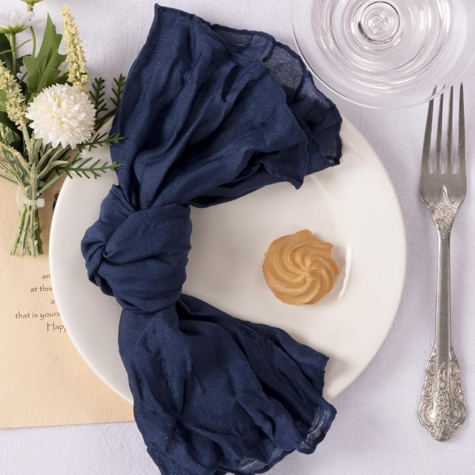 MLMC 60 Pack Cheesecloth Napkins Bulk Navy Blue Washable Reusable Cloth Napkins 21"x21" Boho Dinner Table Napkins in Bulk for Bridal Shower Wedding Events Table Decor