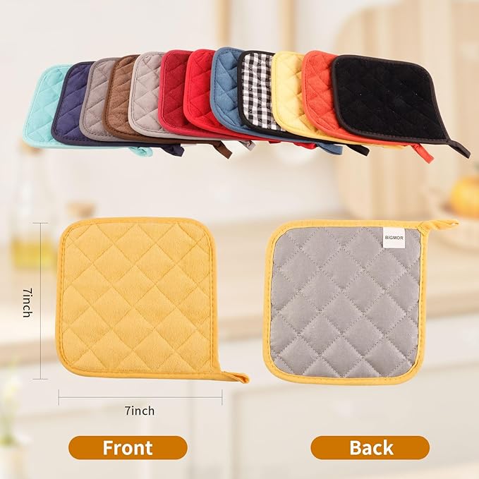 5 Pack Pot Holders for Kitchen Easy-Care Cotton Machine Washable hot Pads for Kitchen for Cooking and Baking Oven Yellow