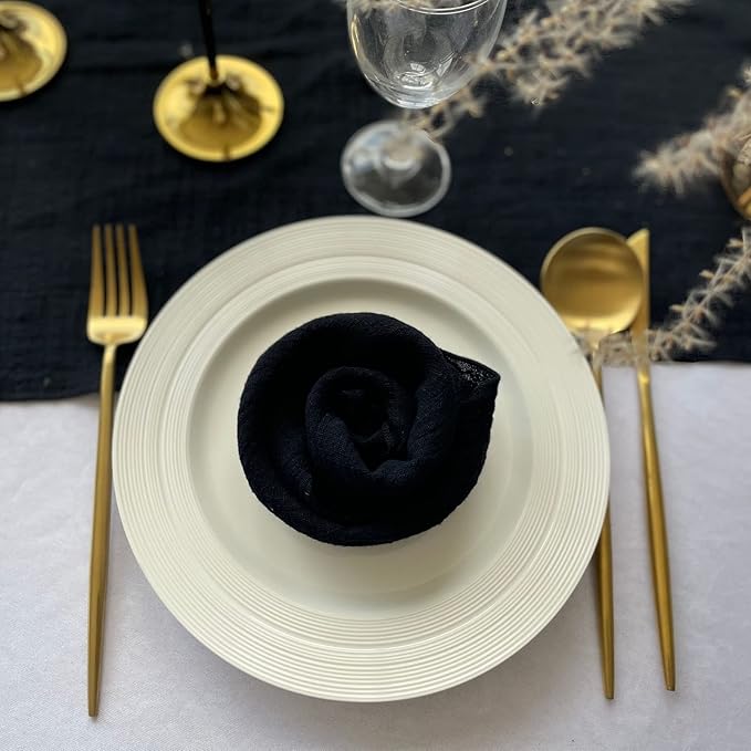 EHLDekol Gauze Cloth Napkins 6 Pack 16x16 Inches 100% Natural Soft Cotton Weddings Decorative Parties Family Everyday Use Bulk Linen Dinner Napkins (Black, 6 Pack)
