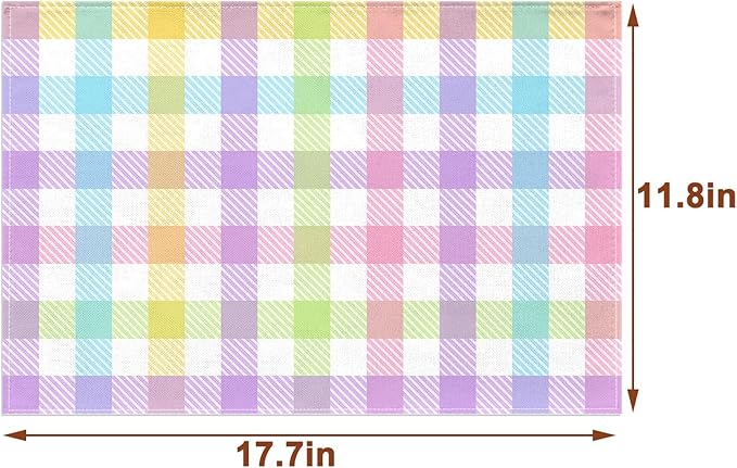 Nepnuser Linen Easter Buffalo Check Plaid Placemats Set of 4 Rustic Spring Place Mats for Home Kitchen Dining Table Decoration (12" x 18")