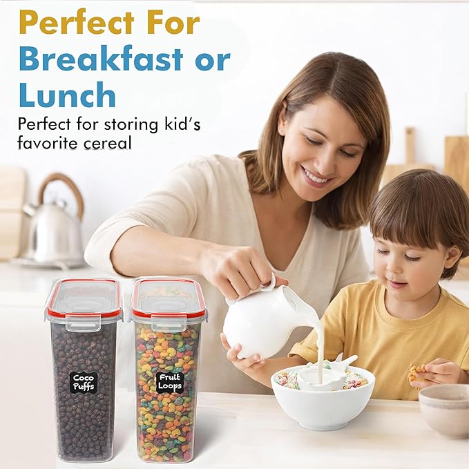 Shazo 2 Pack (15.4 Oz Cereal Capacity) Small Airtight Cereal Containers Storage with Lids, Perfect Space Saving BPA-Free Plastic Container, Pantry Organization and Canister for Rice, Sugar & Flour