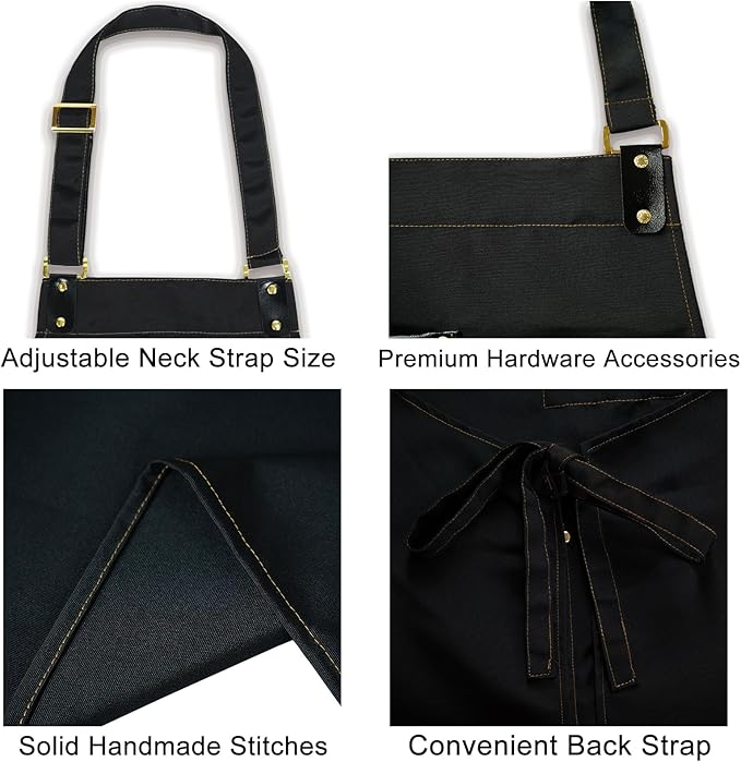 Barista Tools Apron for Women Hairstylists Servers Waterproof Canvas Kitchen Apron with 3 Pockets for Cooking Gardening