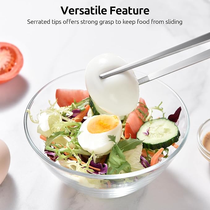 U-Taste 12" Kitchen Cooking Tweezer Set: 18/8 Stainless Steel Food-Grade Metal Food Tong, Flexible Pinching, Seamless-Welding, Sturdy and Non-Slip for Serving, Grilling, Frying (Round & Pointed Tip)