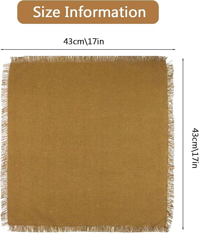 Cotton Blend Fringe Cloth Napkins - Crinkle Gauze Dinner Napkins, Reusable & Washable Table Napkins, 17" x 17" (43 x 43 cm), Multiple Colors, 12/24/48/100 Pack (12, Yellow)