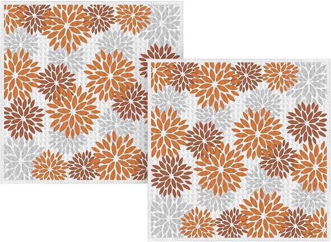 Artoid Mode Orange Dahlia Floral Kitchen Dish Cloths, 12x12 Inch Quick Dry Microfiber Dishcloths for Kitchen Premium Dish Rags Set of 2