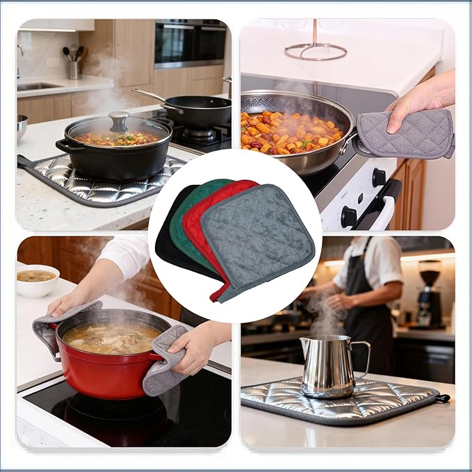 4 Pack Pot Holders for Kitchen Clearance Oven Potholders Sets for Kitchens Hot Pads for Kitchen Countertops Heat Resistant Grey